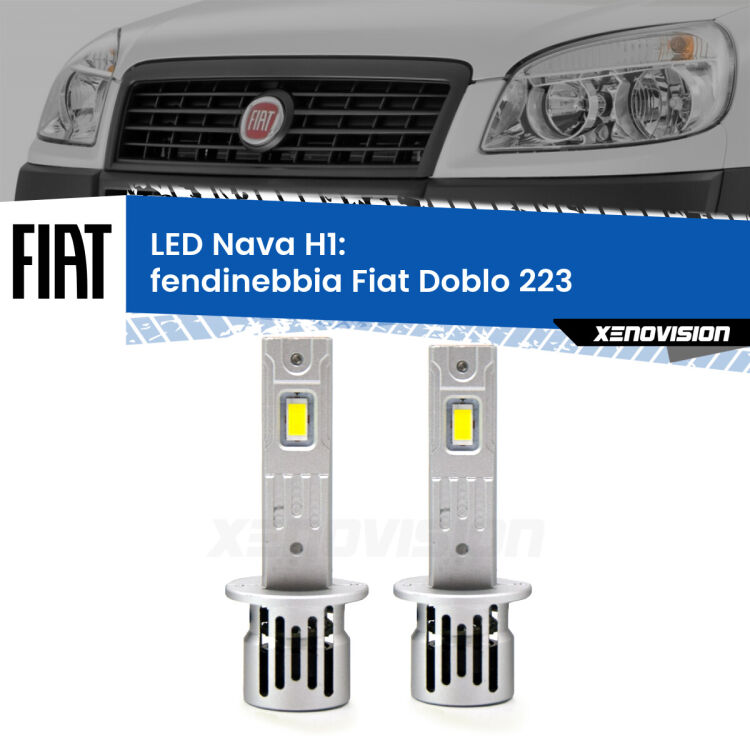 Fendinebbia LED Fiat Doblo 223 2000 - 2010: H1 Nava <strong>Fendinebbia LED no-spie per Fiat Doblo</strong> 223 2000 - 2010. Coppia lampade <strong> H1</strong> modello Nava canbus, raffreddate a ventola.