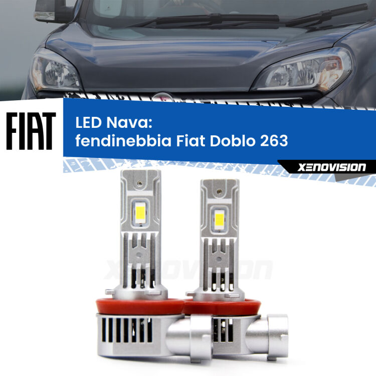 Fendinebbia LED Fiat Doblo 263 2015 - 2016: Nava 20,000Lm <strong>Fendinebbia LED no-spie per Fiat Doblo</strong> 263 2015 - 2016. Coppia lampade <strong>H11</strong>/H9/H8/H16(JP) modello Nava canbus, raffreddate a ventola.