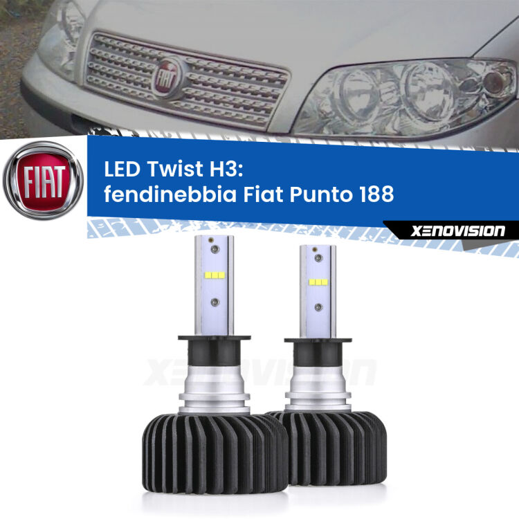 <strong>Kit fendinebbia LED</strong> H3 per <strong>Fiat Punto</strong> 188 1999 - 2010. Compatte, impermeabili, senza ventola: praticamente indistruttibili. Top Quality.