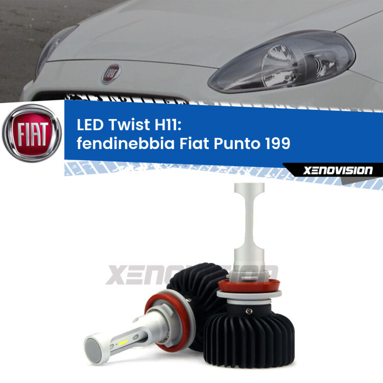 <strong>Kit fendinebbia LED</strong> H11 per <strong>Fiat Punto</strong> 199 2012 - 2018. Compatte, impermeabili, senza ventola: praticamente indistruttibili. Top Quality.