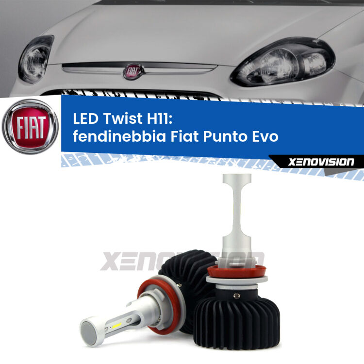 <strong>Kit fendinebbia LED</strong> H11 per <strong>Fiat Punto Evo</strong>  2009 - 2015. Compatte, impermeabili, senza ventola: praticamente indistruttibili. Top Quality.