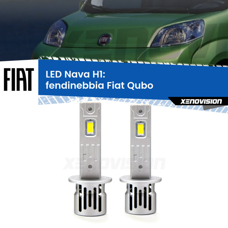 Fendinebbia LED Fiat Qubo  2008 - 2021: H1 Nava <strong>Fendinebbia LED no-spie per Fiat Qubo</strong>  2008 - 2021. Coppia lampade <strong> H1</strong> modello Nava canbus, raffreddate a ventola.
