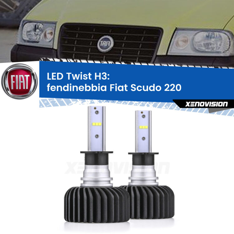 <strong>Kit fendinebbia LED</strong> H3 per <strong>Fiat Scudo</strong> 220 1996 - 2003. Compatte, impermeabili, senza ventola: praticamente indistruttibili. Top Quality.