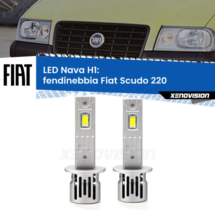 0 Fendinebbia LED Fiat Scudo 220 2004 - 2006: H1 Nava <strong>Fendinebbia LED no-spie per Fiat Scudo</strong> 220 2004 - 2006. Coppia lampade <strong> H1</strong> modello Nava canbus, raffreddate a ventola.