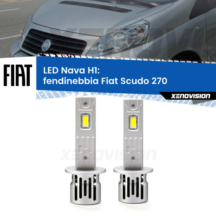 0 Fendinebbia LED Fiat Scudo 270 2007 - 2016: H1 Nava <strong>Fendinebbia LED no-spie per Fiat Scudo</strong> 270 2007 - 2016. Coppia lampade <strong> H1</strong> modello Nava canbus, raffreddate a ventola.