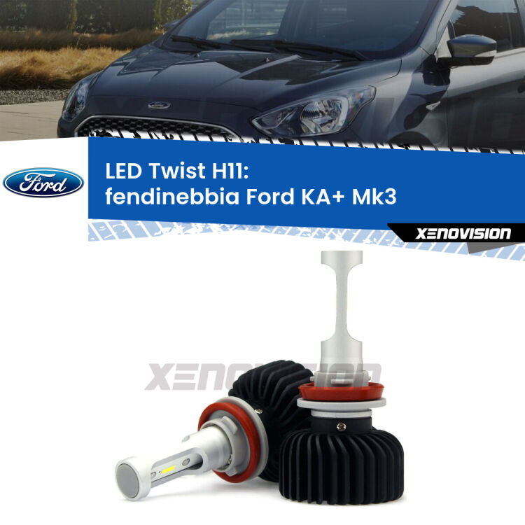 <strong>Kit fendinebbia LED</strong> H11 per <strong>Ford KA+</strong> Mk3 2014 - 2018. Compatte, impermeabili, senza ventola: praticamente indistruttibili. Top Quality.