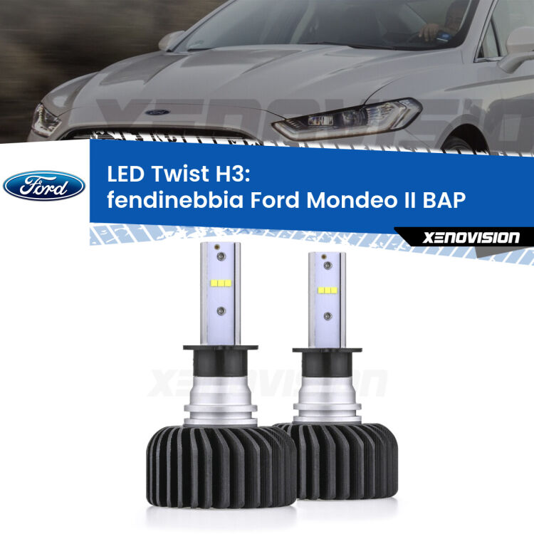 <strong>Kit fendinebbia LED</strong> H3 per <strong>Ford Mondeo II</strong> BAP 1996 - 2000. Compatte, impermeabili, senza ventola: praticamente indistruttibili. Top Quality.