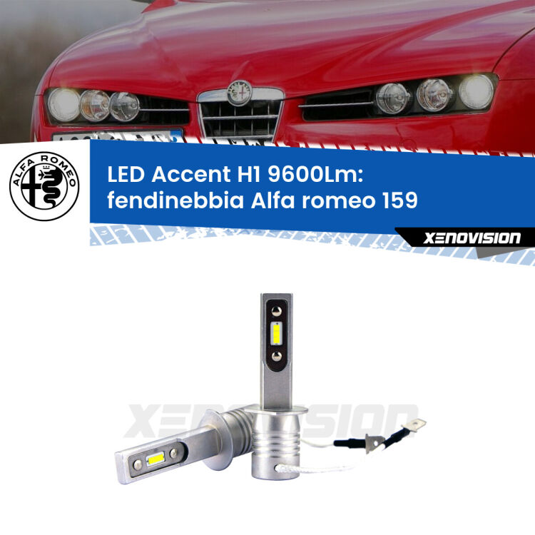 Fendinebbia LED H1 9600Lm per Alfa romeo 159 2005 - 2012 <strong>Kit LED Fendinebbia per Alfa romeo 159</strong> 2005 - 2012.</strong> Coppia lampade <strong>H1</strong> senza ventola e ultracompatte per installazioni in fari senza spazi.