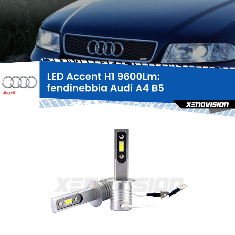 <strong>Kit LED Fendinebbia per Audi A4</strong> B5 1994 - 1998.</strong> Coppia lampade <strong>H1</strong> senza ventola e ultracompatte per installazioni in fari senza spazi.
