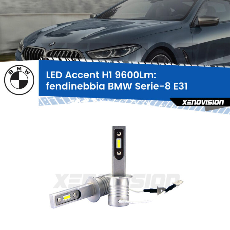 Fendinebbia LED H1 9600Lm per BMW Serie-8 E31 1990 - 1999 <strong>Kit LED Fendinebbia per BMW Serie-8</strong> E31 1990 - 1999.</strong> Coppia lampade <strong>H1</strong> senza ventola e ultracompatte per installazioni in fari senza spazi.