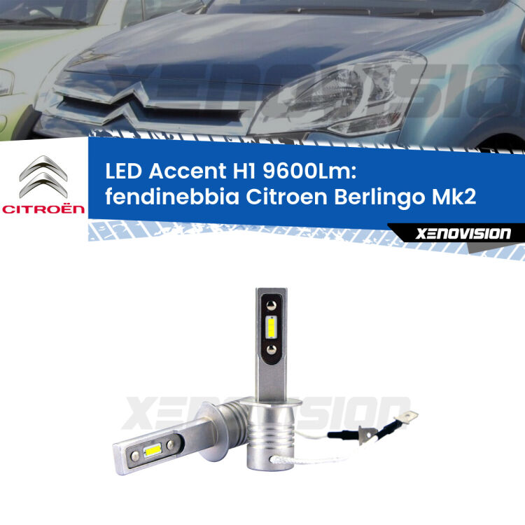 <strong>Kit LED Fendinebbia per Citroen Berlingo</strong> Mk2 senza luci svolta.</strong> Coppia lampade <strong>H1</strong> senza ventola e ultracompatte per installazioni in fari senza spazi.