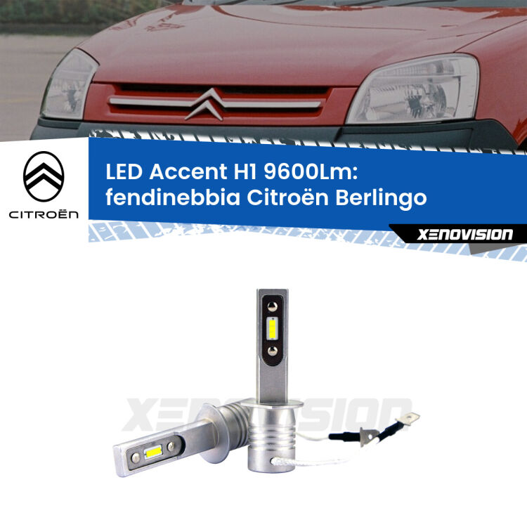 0 Fendinebbia LED H1 9600Lm per Citroën Berlingo senza luci svolta <strong>Kit LED Fendinebbia per Citroën Berlingo</strong> senza luci svolta.</strong> Coppia lampade <strong>H1</strong> senza ventola e ultracompatte per installazioni in fari senza spazi.