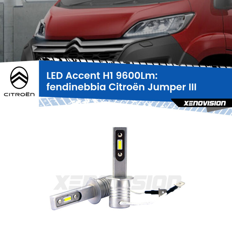 Fendinebbia LED H1 9600Lm per Citroën Jumper III in poi <strong>Kit LED Fendinebbia per Citroën Jumper</strong> III in poi.</strong> Coppia lampade <strong>H1</strong> senza ventola e ultracompatte per installazioni in fari senza spazi.