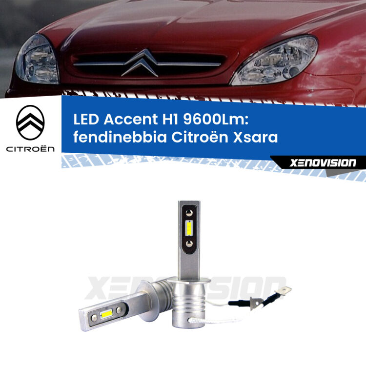 Fendinebbia LED H1 9600Lm per Citroën Xsara 1997 - 2003 <strong>Kit LED Fendinebbia per Citroën Xsara</strong> 1997 - 2003.</strong> Coppia lampade <strong>H1</strong> senza ventola e ultracompatte per installazioni in fari senza spazi.