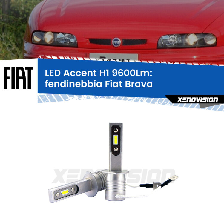 Fendinebbia LED H1 9600Lm per Fiat Brava  1995 - 2001 <strong>Kit LED Fendinebbia per Fiat Brava</strong>  1995 - 2001.</strong> Coppia lampade <strong>H1</strong> senza ventola e ultracompatte per installazioni in fari senza spazi.