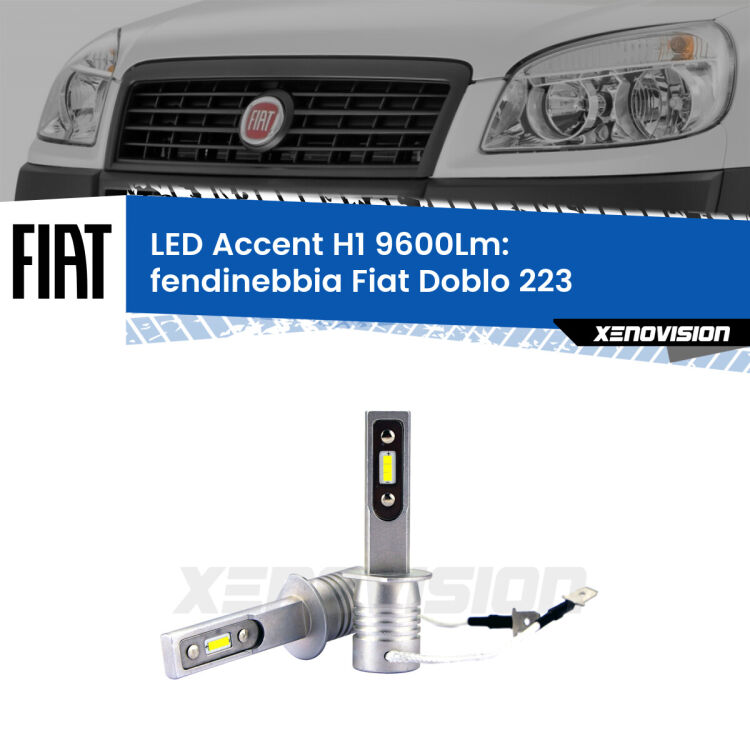 Fendinebbia LED H1 9600Lm per Fiat Doblo 223 2000 - 2010 <strong>Kit LED Fendinebbia per Fiat Doblo</strong> 223 2000 - 2010.</strong> Coppia lampade <strong>H1</strong> senza ventola e ultracompatte per installazioni in fari senza spazi.