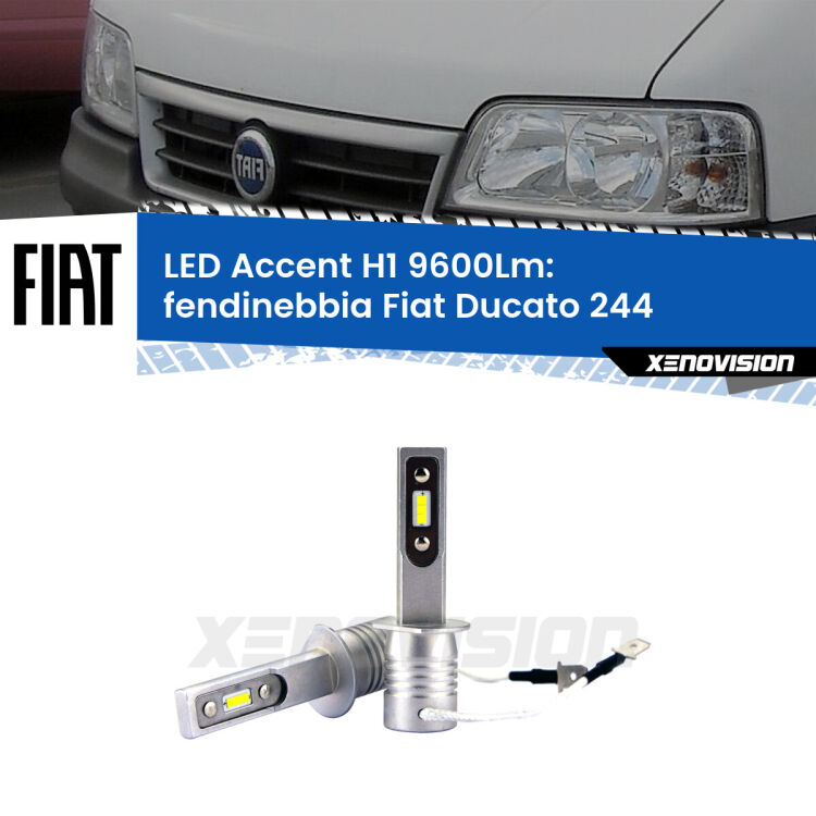 Fendinebbia LED H1 9600Lm per Fiat Ducato 244 2002 - 2006 <strong>Kit LED Fendinebbia per Fiat Ducato</strong> 244 2002 - 2006.</strong> Coppia lampade <strong>H1</strong> senza ventola e ultracompatte per installazioni in fari senza spazi.