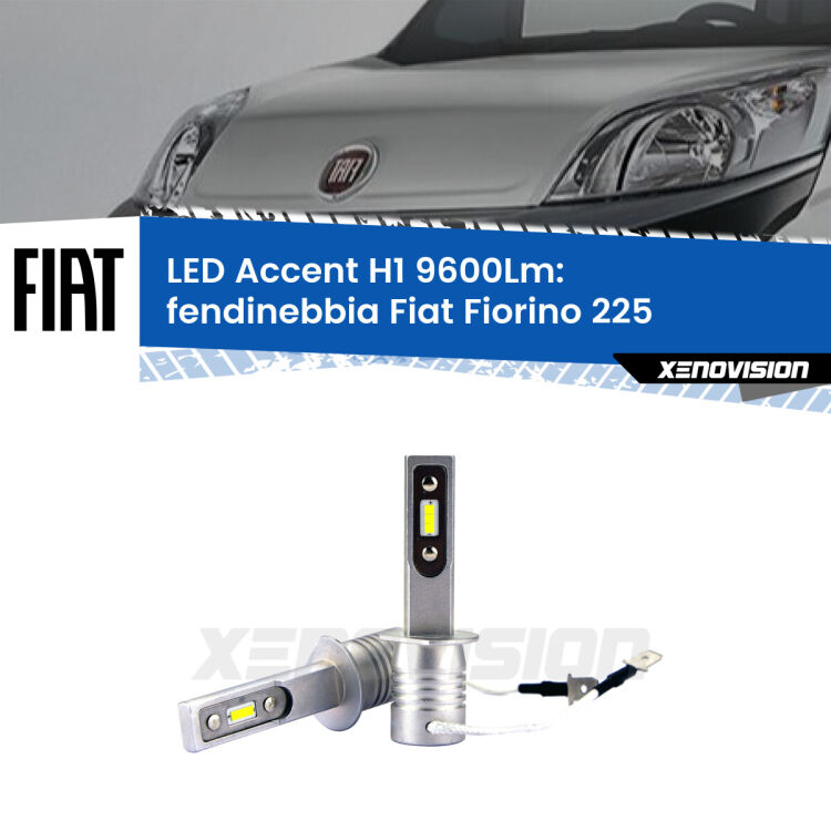 Fendinebbia LED H1 9600Lm per Fiat Fiorino 225 2008 - 2021 <strong>Kit LED Fendinebbia per Fiat Fiorino</strong> 225 2008 - 2021.</strong> Coppia lampade <strong>H1</strong> senza ventola e ultracompatte per installazioni in fari senza spazi.
