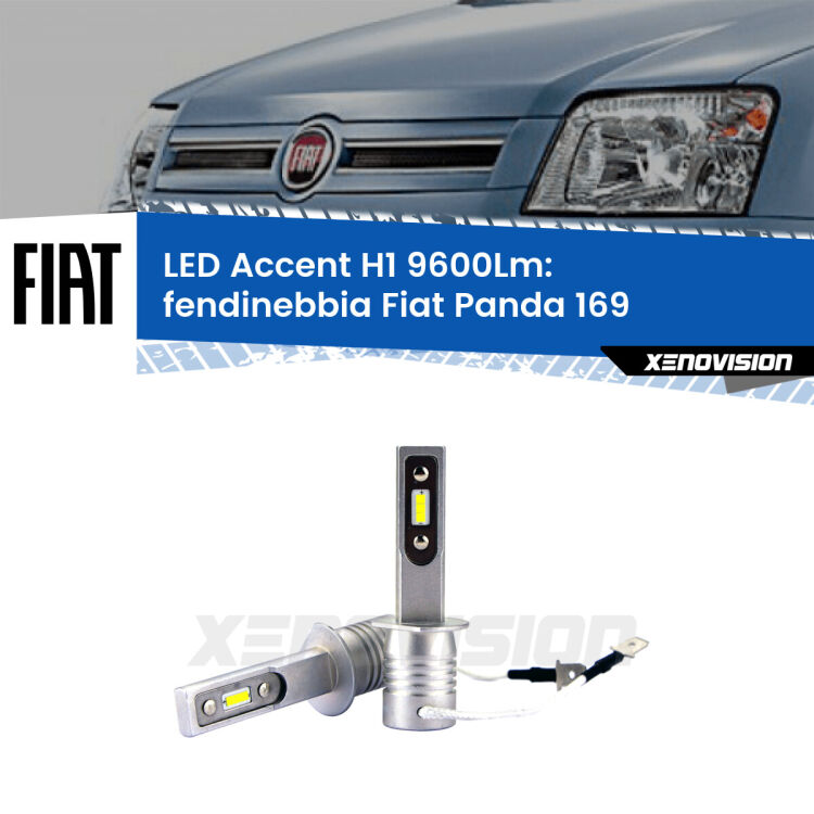 Fendinebbia LED H1 9600Lm per Fiat Panda 169 2003 - 2012 <strong>Kit LED Fendinebbia per Fiat Panda</strong> 169 2003 - 2012.</strong> Coppia lampade <strong>H1</strong> senza ventola e ultracompatte per installazioni in fari senza spazi.