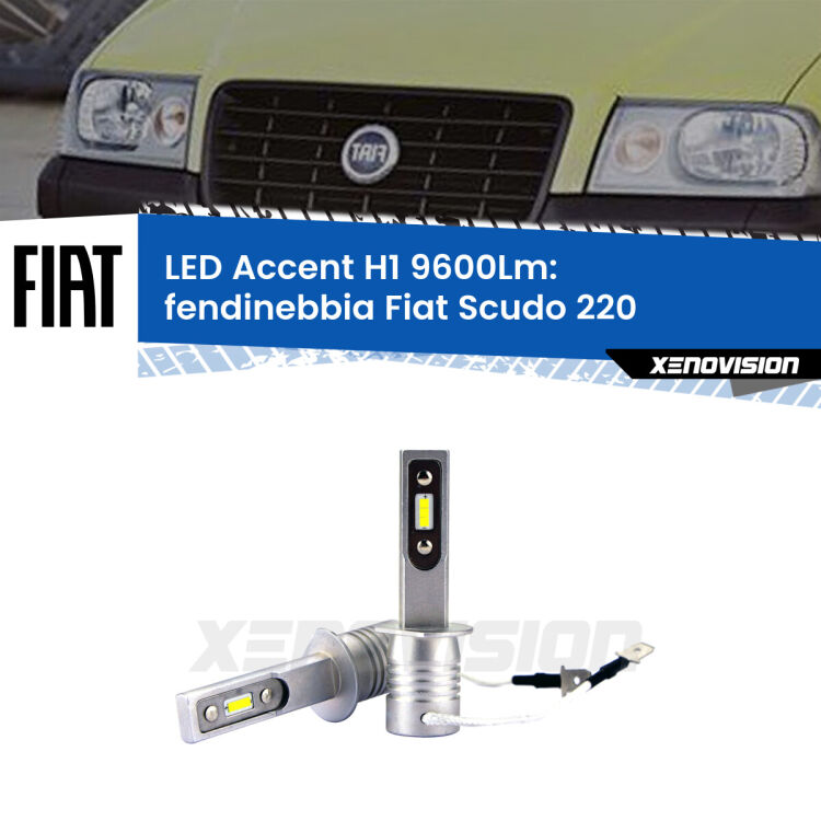 Fendinebbia LED H1 9600Lm per Fiat Scudo 220 2004 - 2006 <strong>Kit LED Fendinebbia per Fiat Scudo</strong> 220 2004 - 2006.</strong> Coppia lampade <strong>H1</strong> senza ventola e ultracompatte per installazioni in fari senza spazi.