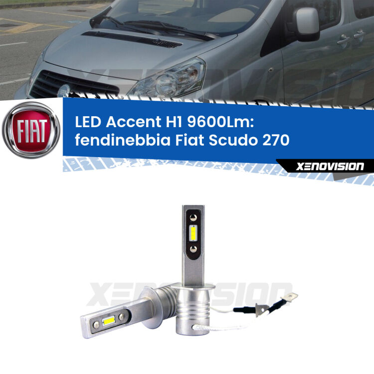 <strong>Kit LED Fendinebbia per Fiat Scudo</strong> 270 2007 - 2016.</strong> Coppia lampade <strong>H1</strong> senza ventola e ultracompatte per installazioni in fari senza spazi.