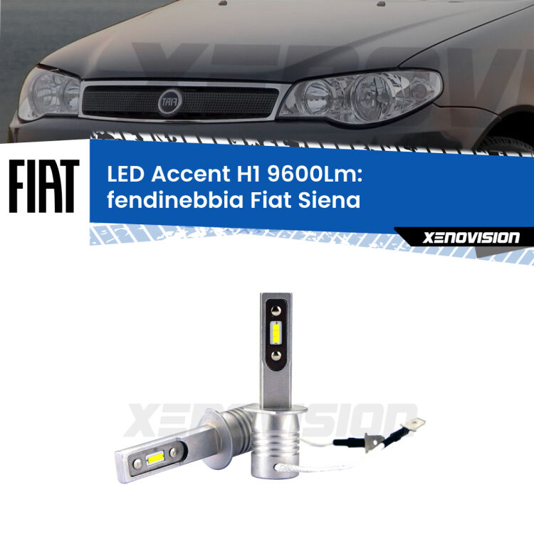 Fendinebbia LED H1 9600Lm per Fiat Siena  1996 - 2012 <strong>Kit LED Fendinebbia per Fiat Siena</strong>  1996 - 2012.</strong> Coppia lampade <strong>H1</strong> senza ventola e ultracompatte per installazioni in fari senza spazi.