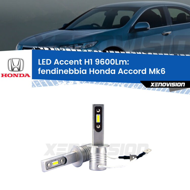 Fendinebbia LED H1 9600Lm per Honda Accord Mk6 1997 - 2002 <strong>Kit LED Fendinebbia per Honda Accord</strong> Mk6 1997 - 2002.</strong> Coppia lampade <strong>H1</strong> senza ventola e ultracompatte per installazioni in fari senza spazi.