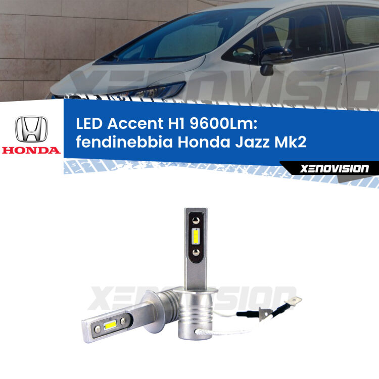 Fendinebbia LED H1 9600Lm per Honda Jazz Mk2 2002 - 2008 <strong>Kit LED Fendinebbia per Honda Jazz</strong> Mk2 2002 - 2008.</strong> Coppia lampade <strong>H1</strong> senza ventola e ultracompatte per installazioni in fari senza spazi.