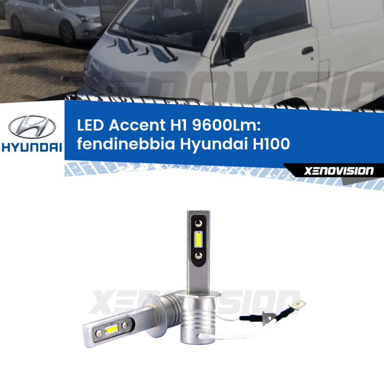 Fendinebbia LED H1 9600Lm per Hyundai H100  1994 - 2000 <strong>Kit LED Fendinebbia per Hyundai H100</strong>  1994 - 2000.</strong> Coppia lampade <strong>H1</strong> senza ventola e ultracompatte per installazioni in fari senza spazi.