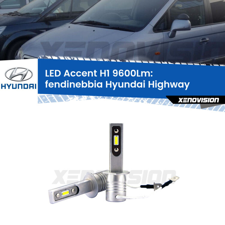 <strong>Kit LED Fendinebbia per Hyundai Highway</strong>  2000 - 2004.</strong> Coppia lampade <strong>H1</strong> senza ventola e ultracompatte per installazioni in fari senza spazi.