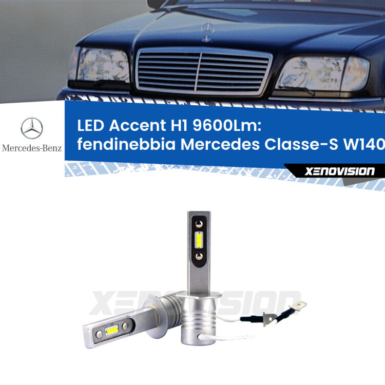 Fendinebbia LED H1 9600Lm per Mercedes Classe-S W140 1995 - 1998 <strong>Kit LED Fendinebbia per Mercedes Classe-S</strong> W140 1995 - 1998.</strong> Coppia lampade <strong>H1</strong> senza ventola e ultracompatte per installazioni in fari senza spazi.