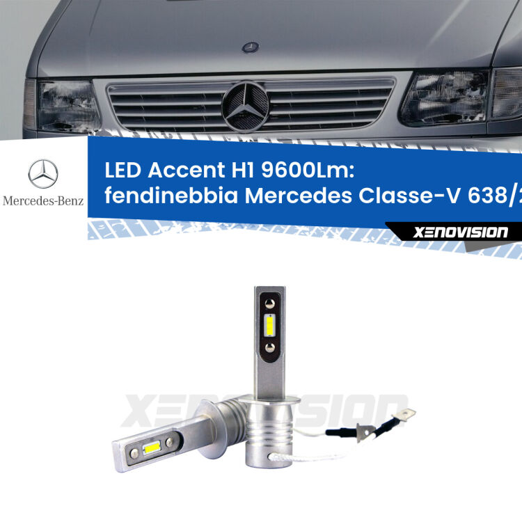 <strong>Kit LED Fendinebbia per Mercedes Classe-V</strong> 638/2 1996 - 2003.</strong> Coppia lampade <strong>H1</strong> senza ventola e ultracompatte per installazioni in fari senza spazi.
