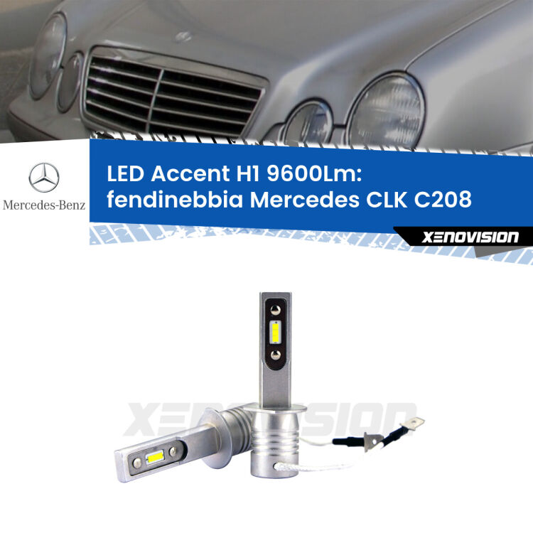 <strong>Kit LED Fendinebbia per Mercedes CLK</strong> C208 1997 - 2002.</strong> Coppia lampade <strong>H1</strong> senza ventola e ultracompatte per installazioni in fari senza spazi.