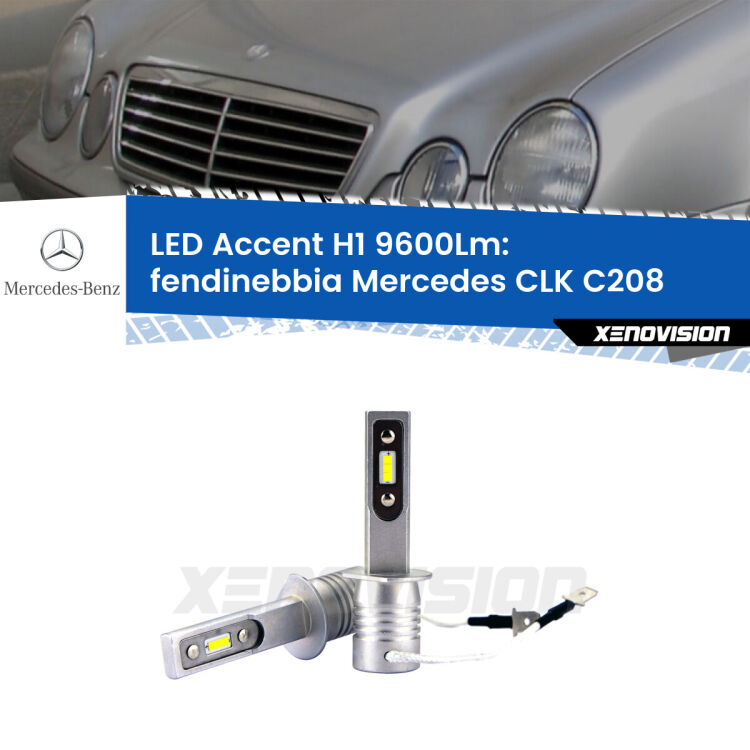 Fendinebbia LED H1 9600Lm per Mercedes CLK C208 1997 - 2002 <strong>Kit LED Fendinebbia per Mercedes CLK</strong> C208 1997 - 2002.</strong> Coppia lampade <strong>H1</strong> senza ventola e ultracompatte per installazioni in fari senza spazi.