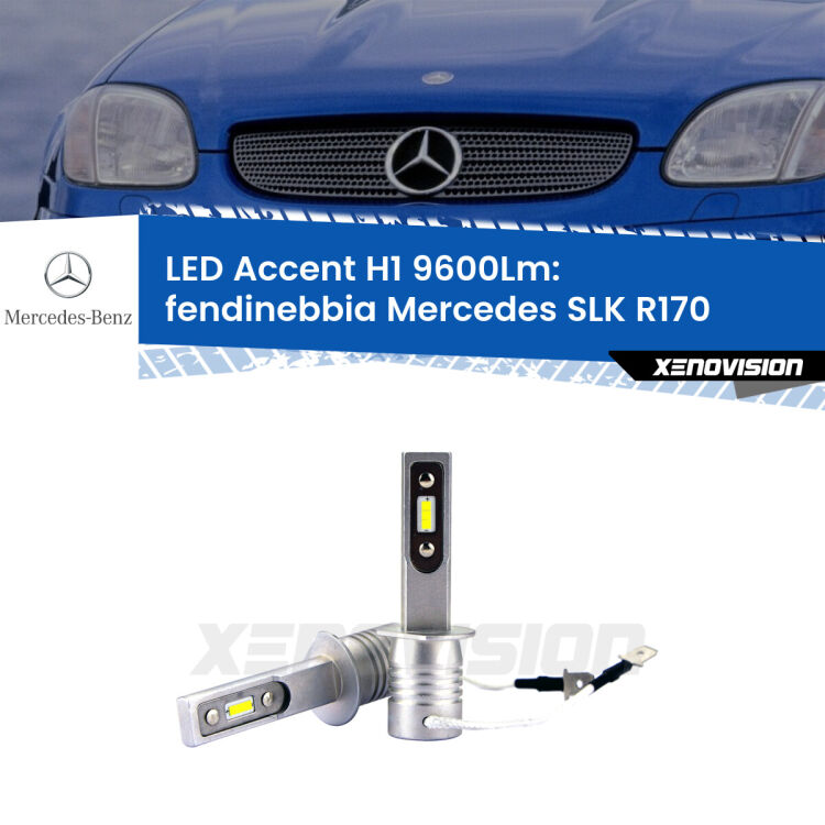 <strong>Kit LED Fendinebbia per Mercedes SLK</strong> R170 1996 - 2001.</strong> Coppia lampade <strong>H1</strong> senza ventola e ultracompatte per installazioni in fari senza spazi.
