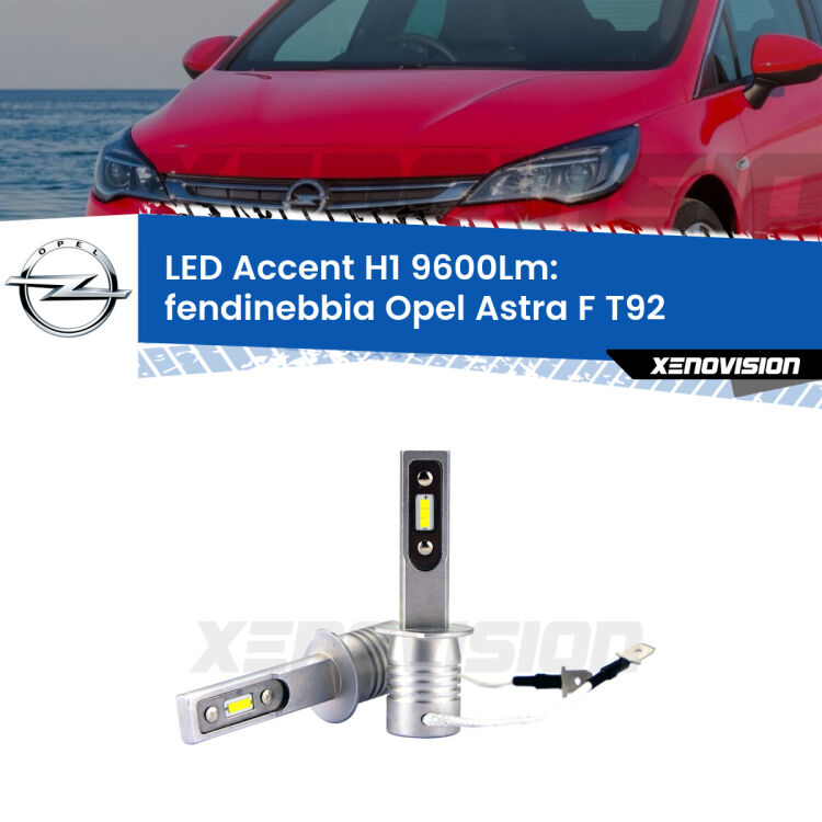 Fendinebbia LED H1 9600Lm per Opel Astra F T92 1991 - 1998 <strong>Kit LED Fendinebbia per Opel Astra F</strong> T92 1991 - 1998.</strong> Coppia lampade <strong>H1</strong> senza ventola e ultracompatte per installazioni in fari senza spazi.
