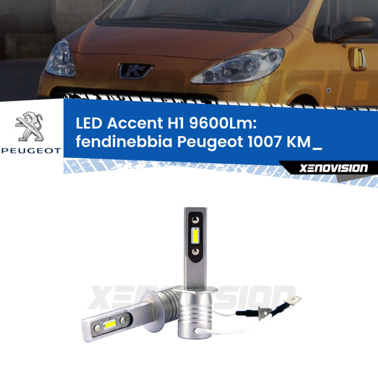 Fendinebbia LED H1 9600Lm per Peugeot 1007 KM_ 2005 - 2009 <strong>Kit LED Fendinebbia per Peugeot 1007</strong> KM_ 2005 - 2009.</strong> Coppia lampade <strong>H1</strong> senza ventola e ultracompatte per installazioni in fari senza spazi.