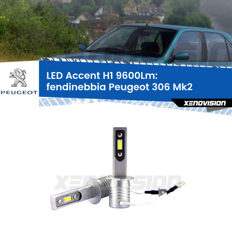 Fendinebbia LED H1 9600Lm per Peugeot 306 Mk2 1997 - 1999 <strong>Kit LED Fendinebbia per Peugeot 306</strong> Mk2 1997 - 1999.</strong> Coppia lampade <strong>H1</strong> senza ventola e ultracompatte per installazioni in fari senza spazi.