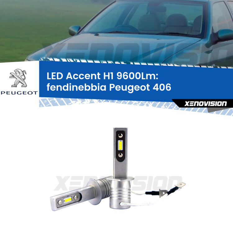 Fendinebbia LED H1 9600Lm per Peugeot 406 1995 - 2004 <strong>Kit LED Fendinebbia per Peugeot 406</strong> 1995 - 2004.</strong> Coppia lampade <strong>H1</strong> senza ventola e ultracompatte per installazioni in fari senza spazi.