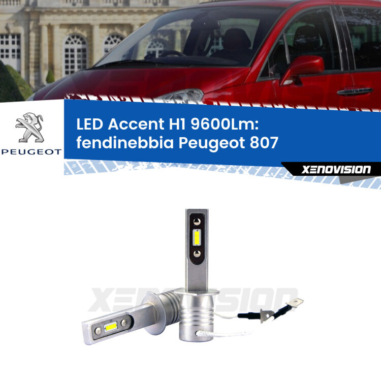 <strong>Kit LED Fendinebbia per Peugeot 807</strong>  2002 - 2010.</strong> Coppia lampade <strong>H1</strong> senza ventola e ultracompatte per installazioni in fari senza spazi.
