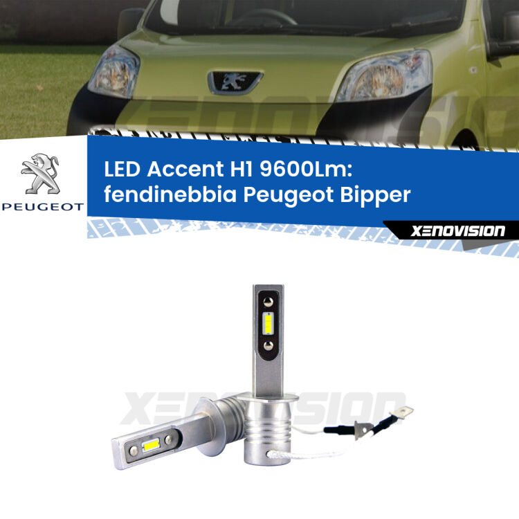 Fendinebbia LED H1 9600Lm per Peugeot Bipper 2008 in poi <strong>Kit LED Fendinebbia per Peugeot Bipper</strong> 2008 in poi.</strong> Coppia lampade <strong>H1</strong> senza ventola e ultracompatte per installazioni in fari senza spazi.