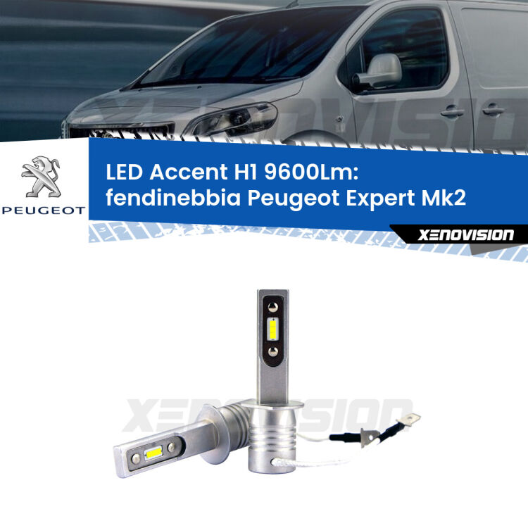 Fendinebbia LED H1 9600Lm per Peugeot Expert Mk2 2007 - 2015 <strong>Kit LED Fendinebbia per Peugeot Expert</strong> Mk2 2007 - 2015.</strong> Coppia lampade <strong>H1</strong> senza ventola e ultracompatte per installazioni in fari senza spazi.