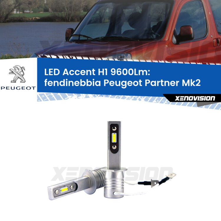 <strong>Kit LED Fendinebbia per Peugeot Partner</strong> Mk2 2008 - 2011.</strong> Coppia lampade <strong>H1</strong> senza ventola e ultracompatte per installazioni in fari senza spazi.