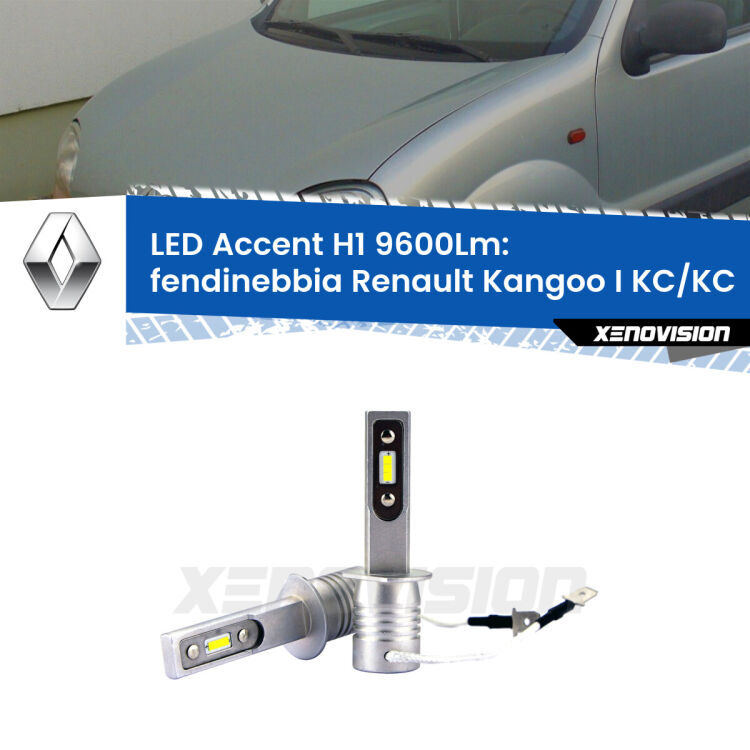 <strong>Kit LED Fendinebbia per Renault Kangoo I</strong> KC/KC 1997 - 2006.</strong> Coppia lampade <strong>H1</strong> senza ventola e ultracompatte per installazioni in fari senza spazi.