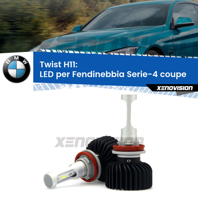 0 Fendinebbia LED H11 11,000Lumen per BMW Serie-4 (F32, F82) 2013 -2019 <strong>Kit fendinebbia LED </strong><strong>H11</strong><strong> BMW Serie-4.</strong> Compatte, impermeabili, senza ventola: praticamente indistruttibili. Top Quality. Canbus sul 85% delle auto.