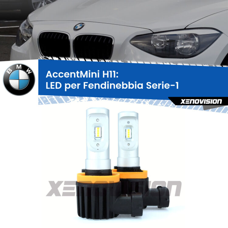 Lampade&nbsp;H11&nbsp;<strong>fendinebbia LED BMW Serie-1.</strong>&nbsp;Coppia lampade senza ventola e ultracompatte per installazioni in fari senza spazi.