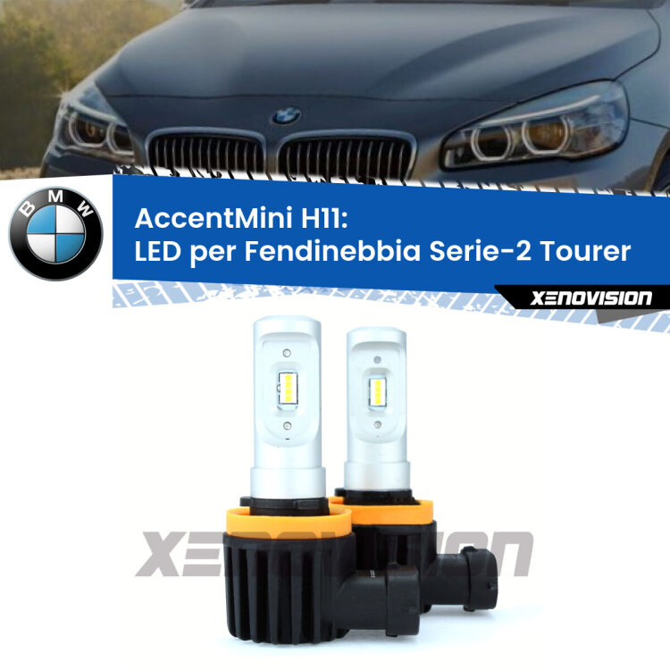 0 Fendinebbia LED H11 96000Lumen per BMW Serie-2 Tourer (F45, F46) 2014 -2018 Lampade H11 per <strong>fendinebbia LED BMW Serie-2 Tourer.</strong> Coppia lampade senza ventola e ultracompatte per installazioni in fari senza spazi.