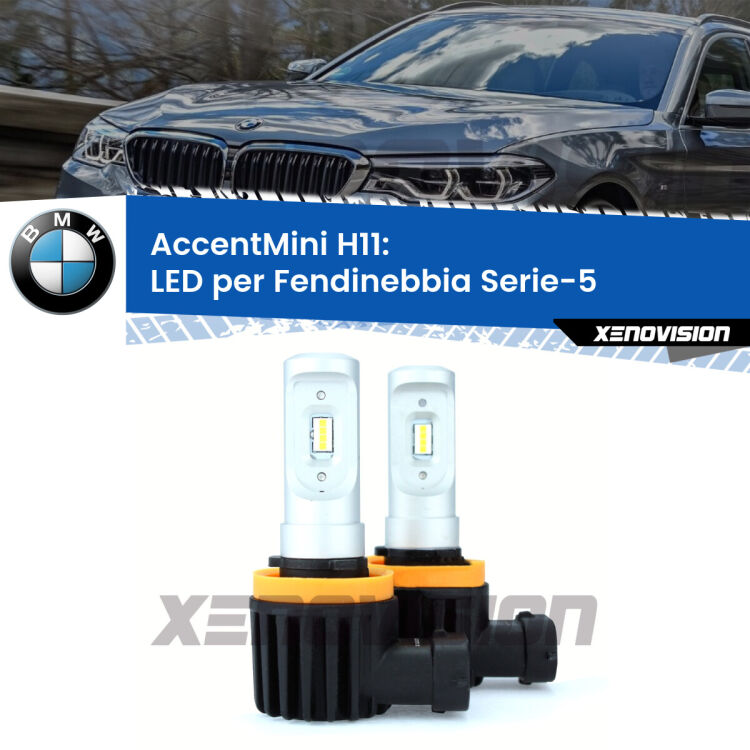 Lampade&nbsp;H11 per&nbsp;<strong>fendinebbia LED BMW Serie-5.</strong>&nbsp;Coppia lampade senza ventola e ultracompatte per installazioni in fari senza spazi.