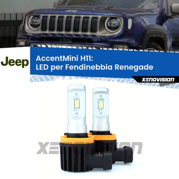 Lampade&nbsp;H11 per&nbsp;<strong>fendinebbia LED Jeep Renegade.</strong>&nbsp;Coppia lampade senza ventola e ultracompatte per installazioni in fari senza spazi.