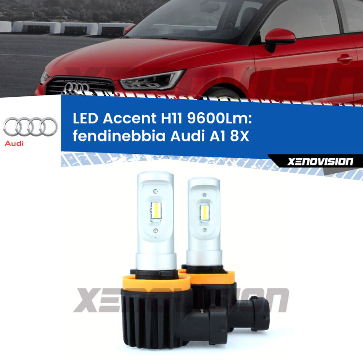 <strong>Kit LED Fendinebbia per Audi A1</strong> 8X 2010 - 2018.</strong> Coppia lampade <strong>H11</strong> senza ventola e ultracompatte per installazioni in fari senza spazi.